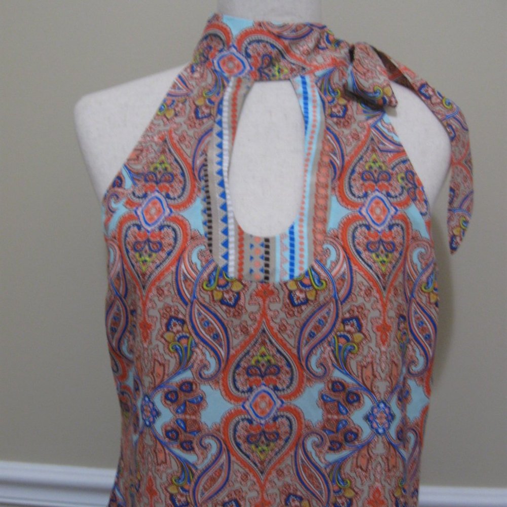 ***SOLD*** Collared Halter Tunic Top sz S Colorful Boho Paisley Print - Picture 4 of 12